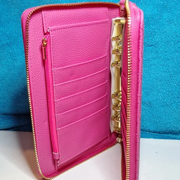 A6 Personal Binder, A6 Cash Stuffing Wallet Quilted Hot Pink Zipper Planner NEW - Picture 2 of 7